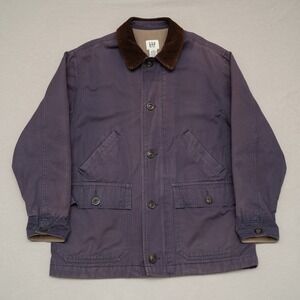 Vintage 90s Sun Faded Blue Purple Gap Chore Coat Corduroy Collar S